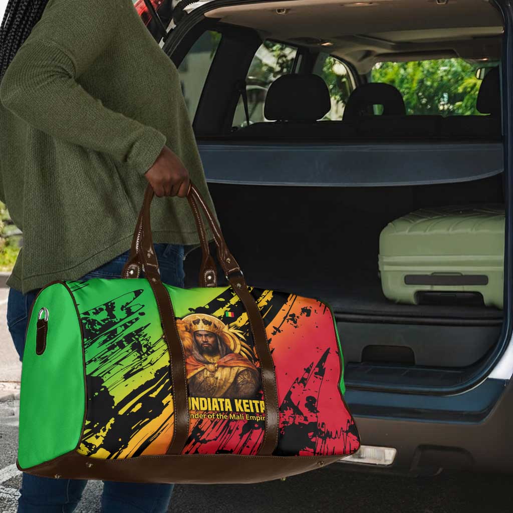 Sundiata Keita Travel Bag with Regal Portrait, Lion of Mali Title and Bold Tribal Brushstroke Pattern - African Pride