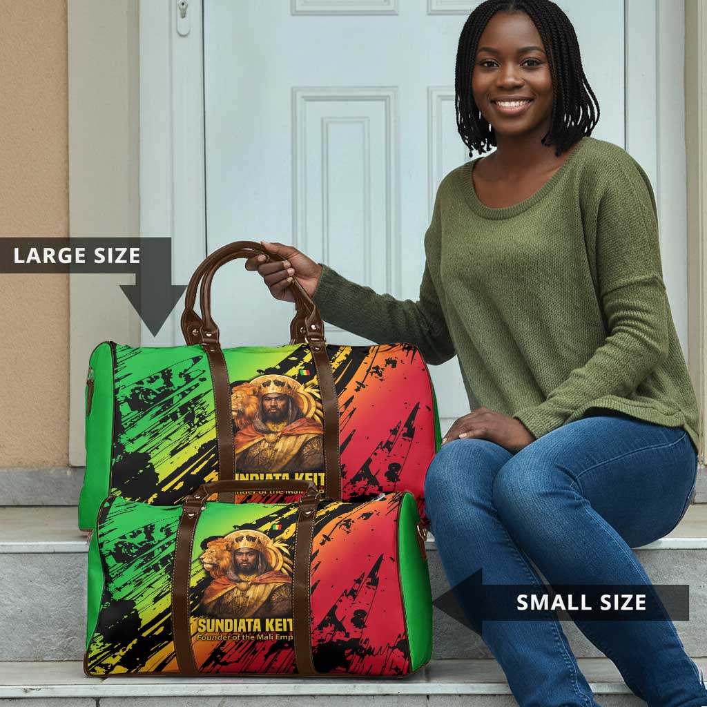 Sundiata Keita Travel Bag with Regal Portrait, Lion of Mali Title and Bold Tribal Brushstroke Pattern - African Pride