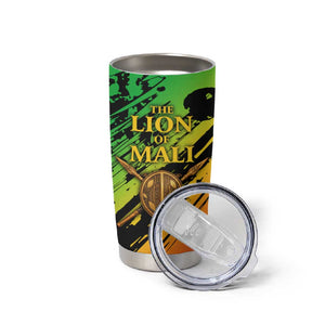 Sundiata Keita Tumbler Cup with Regal Portrait, Lion of Mali Title and Bold Tribal Brushstroke Pattern - African Pride