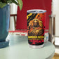 Sundiata Keita Tumbler Cup with Regal Portrait, Lion of Mali Title and Bold Tribal Brushstroke Pattern - African Pride