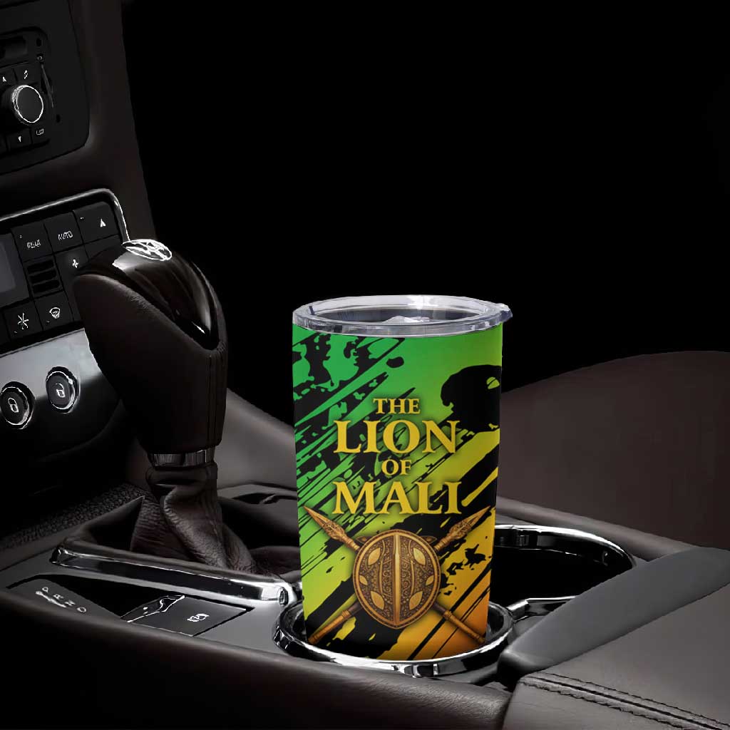 Sundiata Keita Tumbler Cup with Regal Portrait, Lion of Mali Title and Bold Tribal Brushstroke Pattern - African Pride