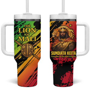 Sundiata Keita Tumbler With Handle with Regal Portrait, Lion of Mali Title and Bold Tribal Brushstroke Pattern - African Pride