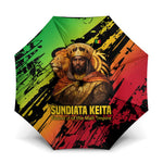 Sundiata Keita Umbrella with Regal Portrait, Lion of Mali Title and Bold Tribal Brushstroke Pattern - African Pride