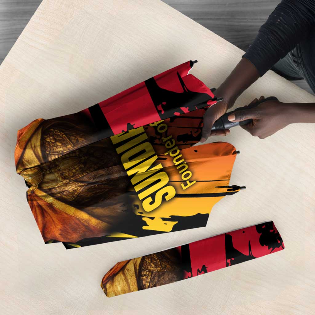 Sundiata Keita Umbrella with Regal Portrait, Lion of Mali Title and Bold Tribal Brushstroke Pattern - African Pride