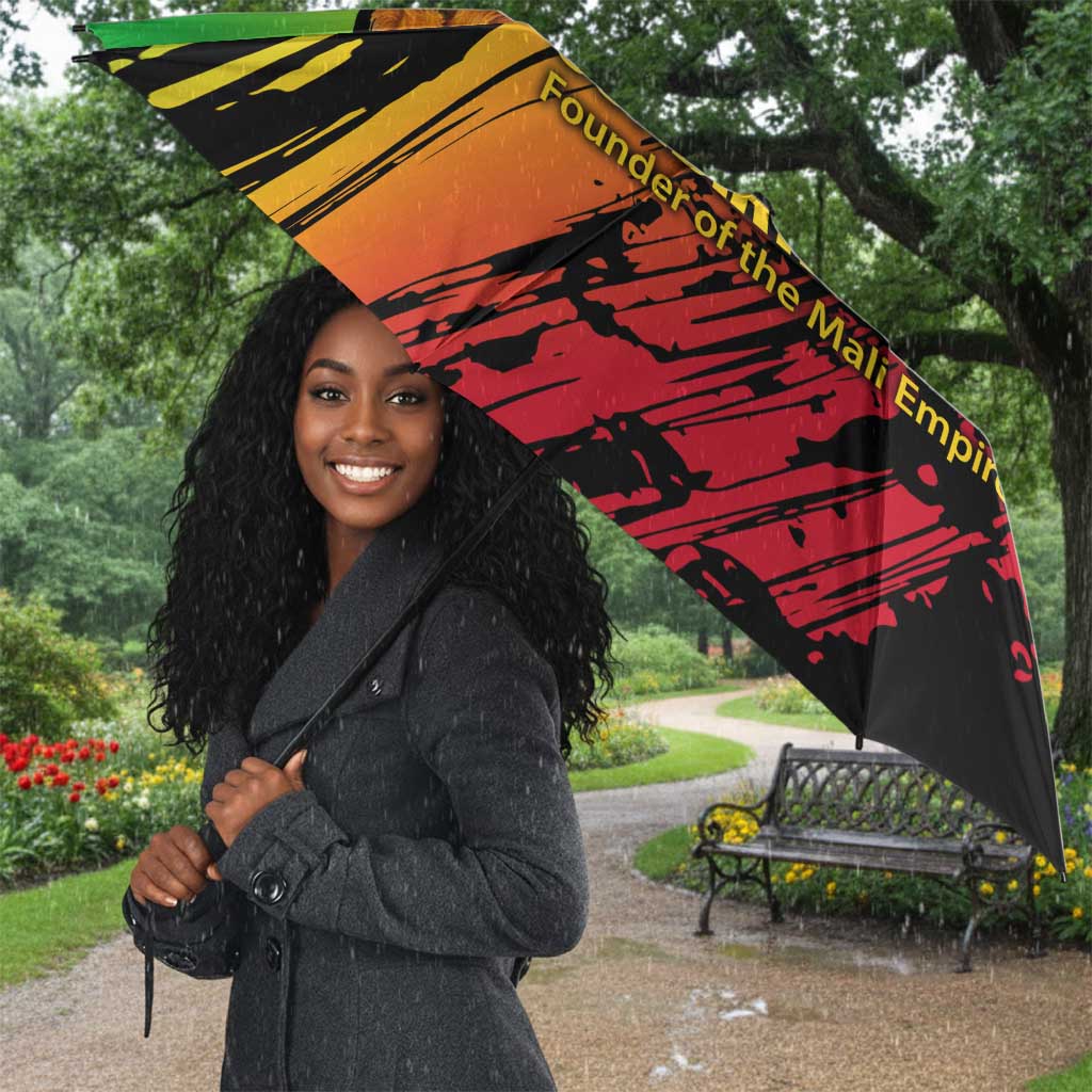 Sundiata Keita Umbrella with Regal Portrait, Lion of Mali Title and Bold Tribal Brushstroke Pattern - African Pride
