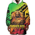 Sundiata Keita Wearable Blanket Hoodie with Regal Portrait, Lion of Mali Title and Bold Tribal Brushstroke Pattern - African Pride