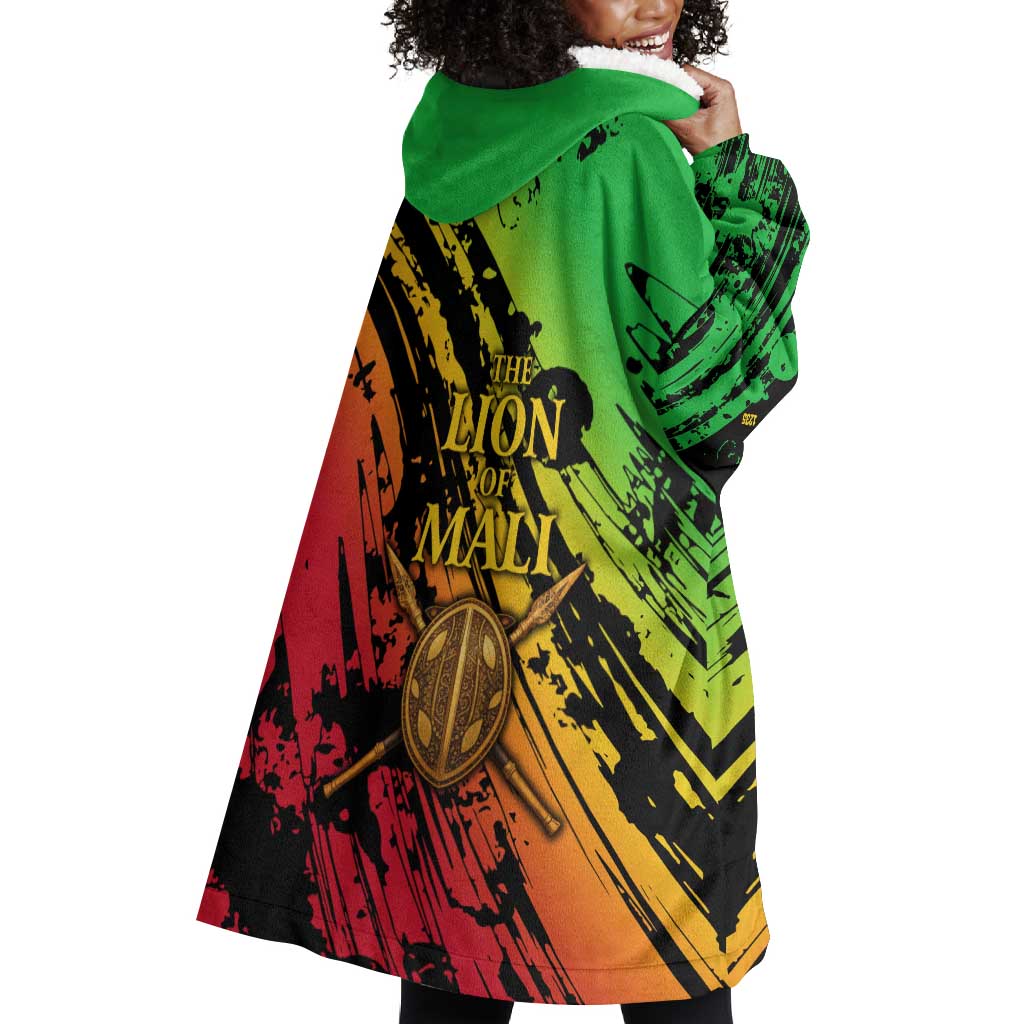 Sundiata Keita Wearable Blanket Hoodie with Regal Portrait, Lion of Mali Title and Bold Tribal Brushstroke Pattern - African Pride
