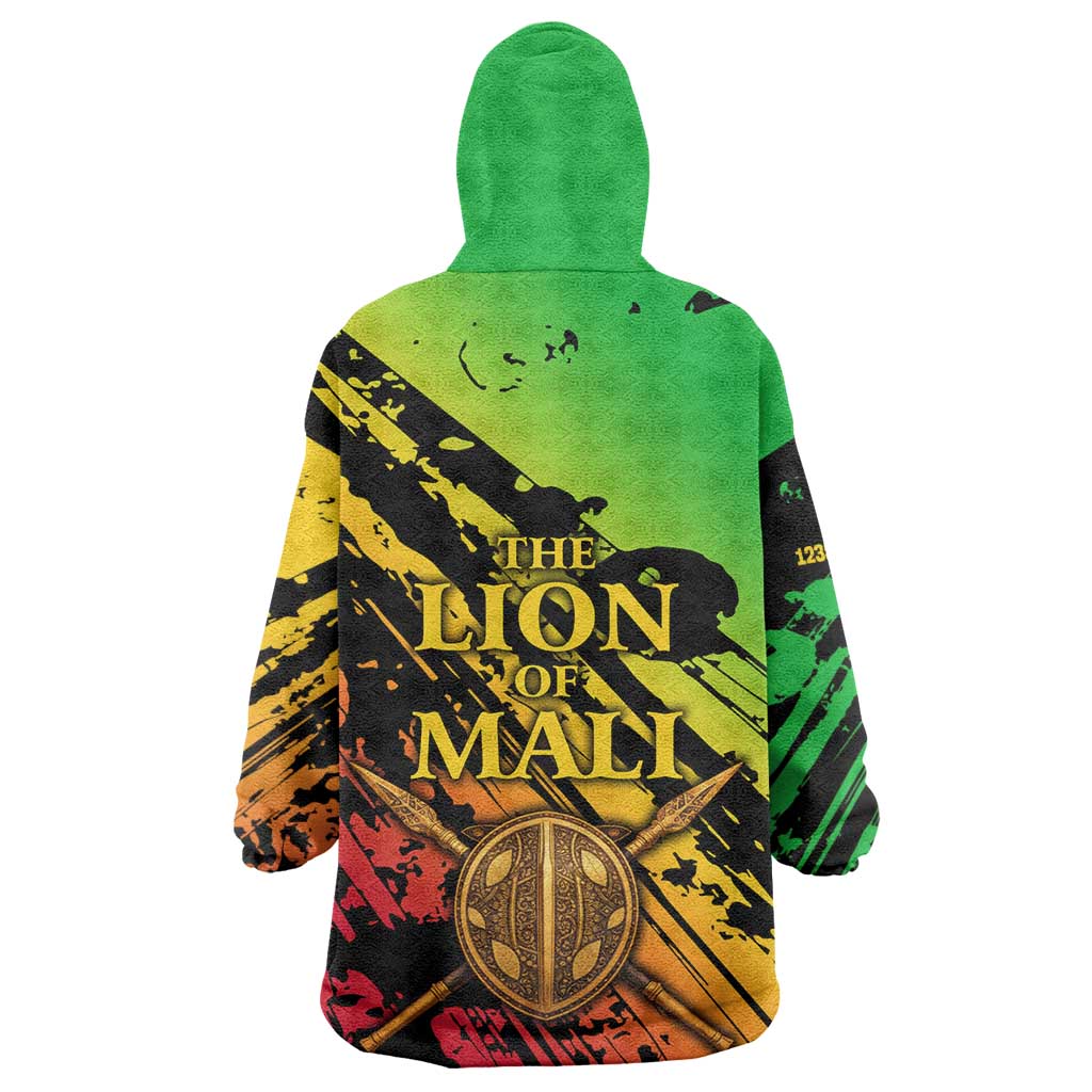 Sundiata Keita Wearable Blanket Hoodie with Regal Portrait, Lion of Mali Title and Bold Tribal Brushstroke Pattern - African Pride