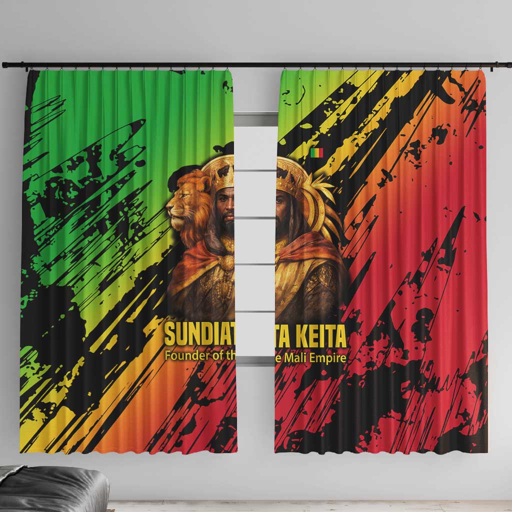 Sundiata Keita Window Curtain with Regal Portrait, Lion of Mali Title and Bold Tribal Brushstroke Pattern - African Pride