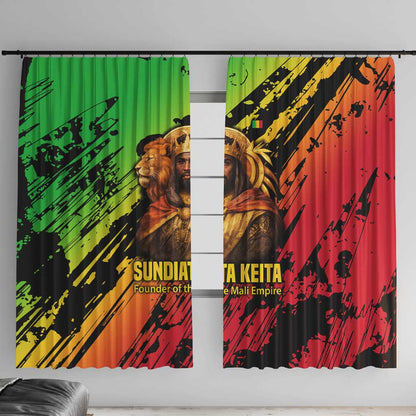 Sundiata Keita Window Curtain with Regal Portrait, Lion of Mali Title and Bold Tribal Brushstroke Pattern - African Pride
