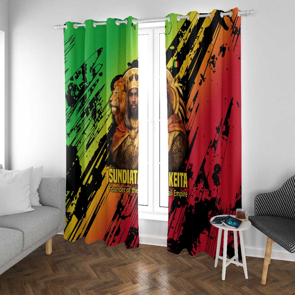 Sundiata Keita Window Curtain with Regal Portrait, Lion of Mali Title and Bold Tribal Brushstroke Pattern - African Pride