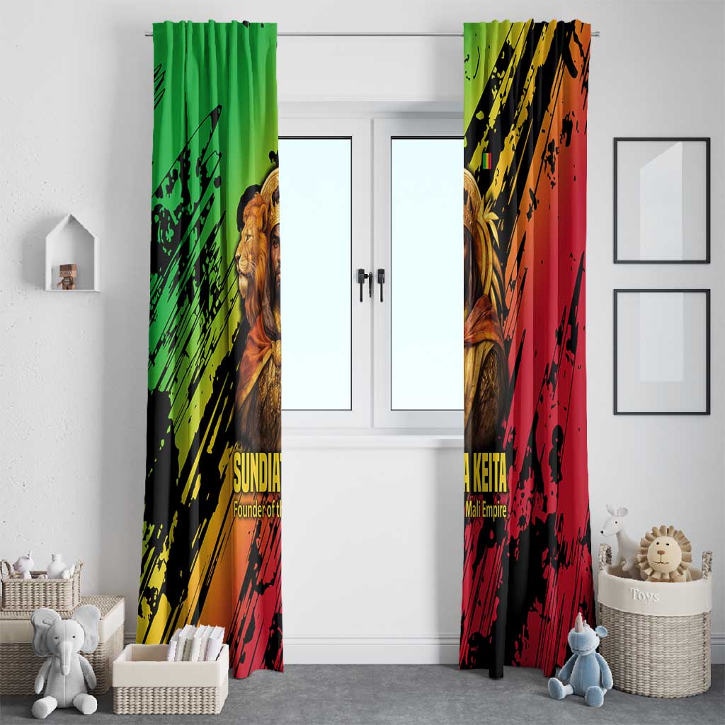 Sundiata Keita Window Curtain with Regal Portrait, Lion of Mali Title and Bold Tribal Brushstroke Pattern - African Pride