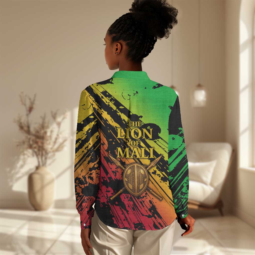 Sundiata Keita Women Casual Shirt with Regal Portrait, Lion of Mali Title and Bold Tribal Brushstroke Pattern - African Pride