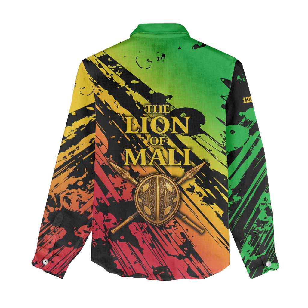 Sundiata Keita Women Casual Shirt with Regal Portrait, Lion of Mali Title and Bold Tribal Brushstroke Pattern - African Pride