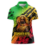 Sundiata Keita Women Polo Shirt with Regal Portrait, Lion of Mali Title and Bold Tribal Brushstroke Pattern - African Pride