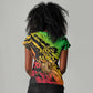 Sundiata Keita Women V-Neck T-Shirt with Regal Portrait, Lion of Mali Title and Bold Tribal Brushstroke Pattern - African Pride