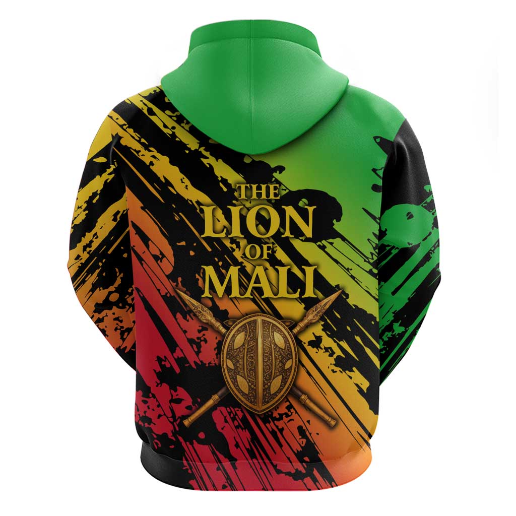 Sundiata Keita Zip Hoodie with Regal Portrait, Lion of Mali Title and Bold Tribal Brushstroke Pattern - African Pride