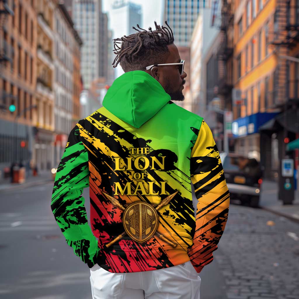 Sundiata Keita Zip Hoodie with Regal Portrait, Lion of Mali Title and Bold Tribal Brushstroke Pattern - African Pride