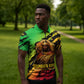 Sundiata Keita Zipper Polo Shirt with Regal Portrait, Lion of Mali Title and Bold Tribal Brushstroke Pattern - African Pride