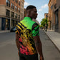 Sundiata Keita Zipper Polo Shirt with Regal Portrait, Lion of Mali Title and Bold Tribal Brushstroke Pattern - African Pride