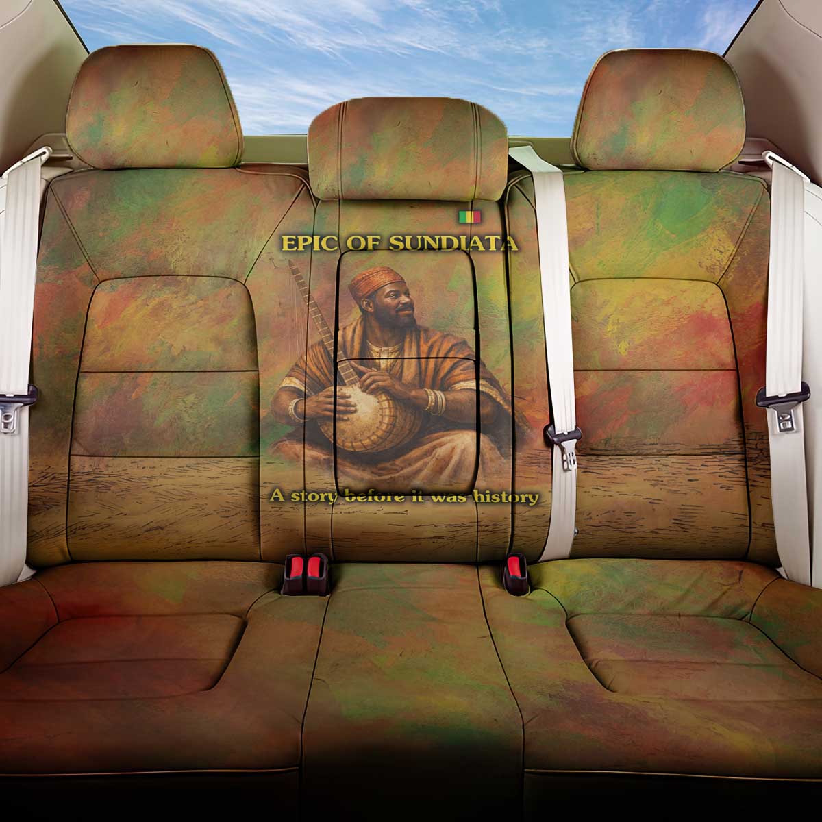 Sundiata Keita Back Car Seat Cover Griot Storytelling Scene, Epic of Sundiata Text and Heritage-Inspired Earth Tone - African Pride