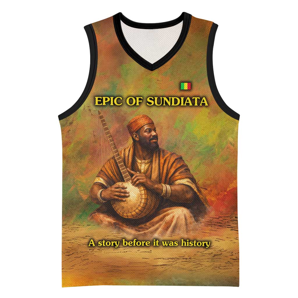 Sundiata Keita Basketball Jersey Griot Storytelling Scene, Epic of Sundiata Text and Heritage-Inspired Earth Tone - African Pride