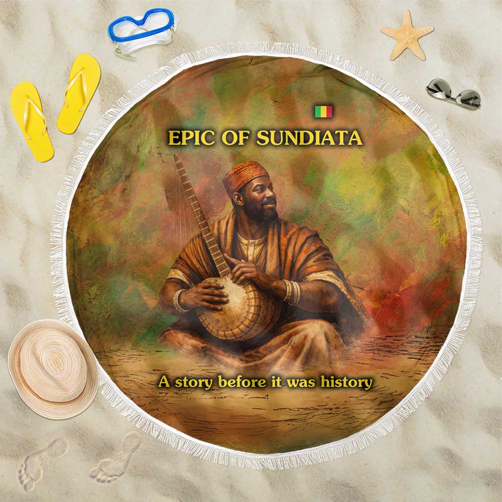 Sundiata Keita Beach Blanket Griot Storytelling Scene, Epic of Sundiata Text and Heritage-Inspired Earth Tone - African Pride