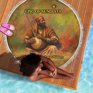 Sundiata Keita Beach Blanket Griot Storytelling Scene, Epic of Sundiata Text and Heritage-Inspired Earth Tone - African Pride