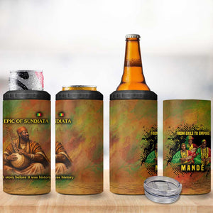 Sundiata Keita 4 in 1 Can Cooler Tumbler Griot Storytelling Scene, Epic of Sundiata Text and Heritage-Inspired Earth Tone - African Pride