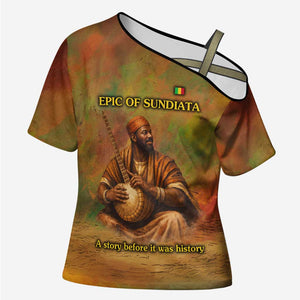 Sundiata Keita Cross Shoulder Shirt Griot Storytelling Scene, Epic of Sundiata Text and Heritage-Inspired Earth Tone - African Pride