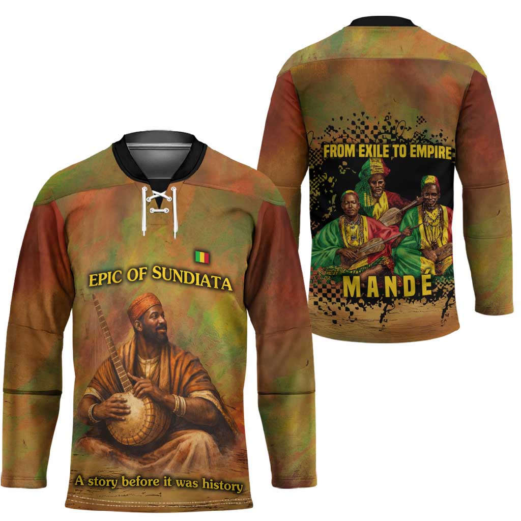 Sundiata Keita Hockey Jersey Griot Storytelling Scene, Epic of Sundiata Text and Heritage-Inspired Earth Tone - African Pride