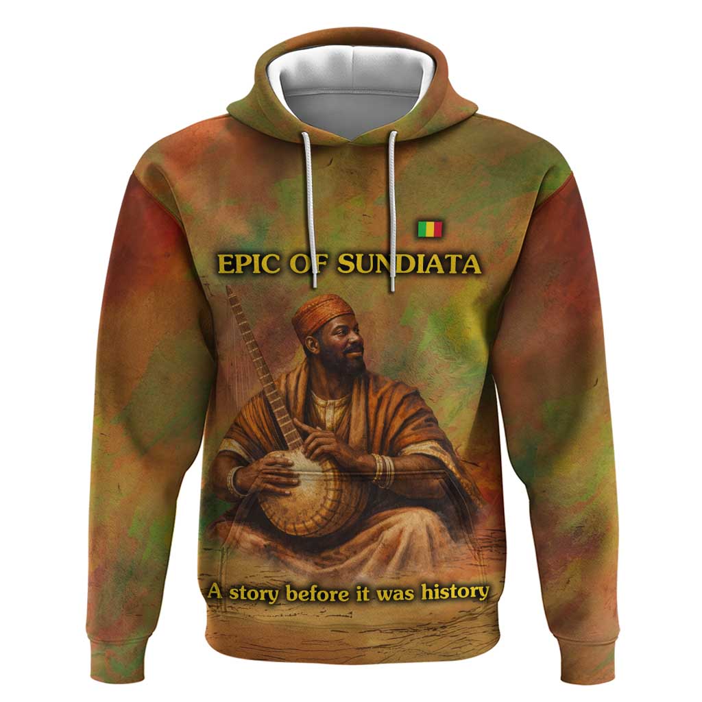 Sundiata Keita Hoodie Griot Storytelling Scene, Epic of Sundiata Text and Heritage-Inspired Earth Tone - African Pride