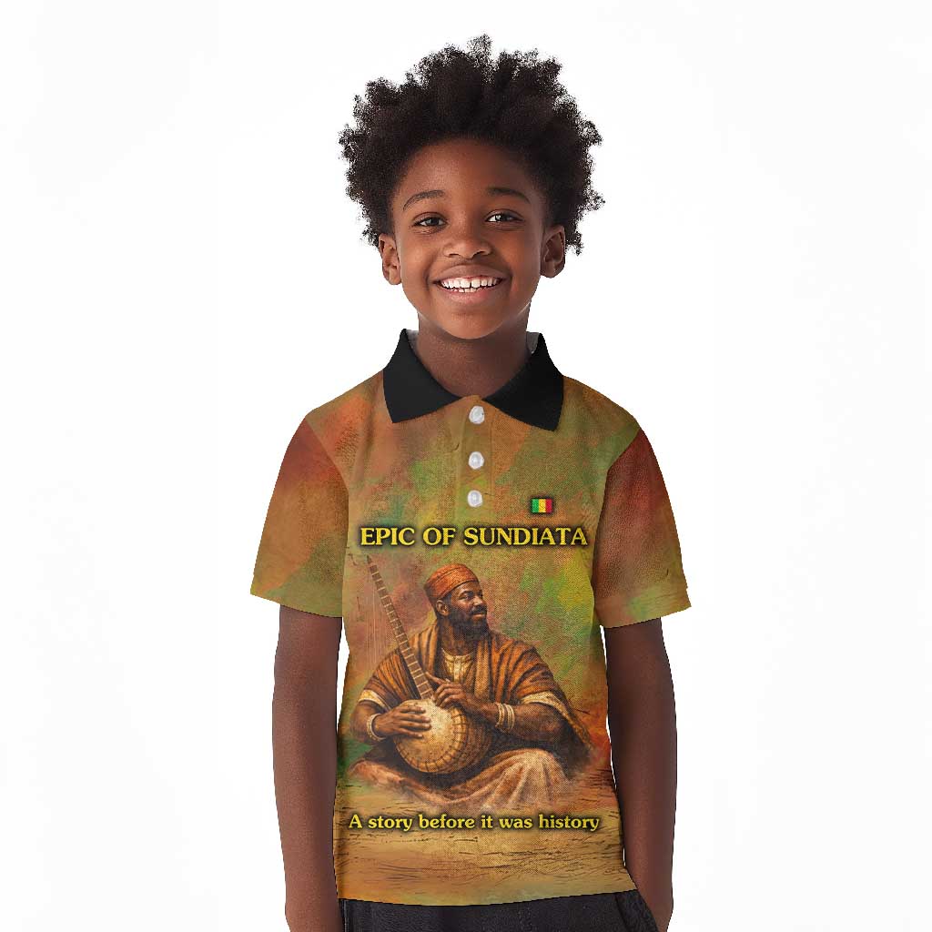 Sundiata Keita Kid Polo Shirt Griot Storytelling Scene, Epic of Sundiata Text and Heritage-Inspired Earth Tone - African Pride