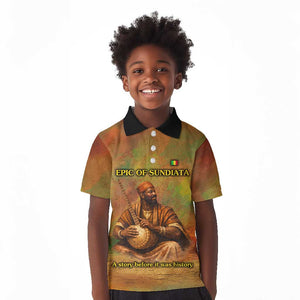 Sundiata Keita Kid Polo Shirt Griot Storytelling Scene, Epic of Sundiata Text and Heritage-Inspired Earth Tone - African Pride