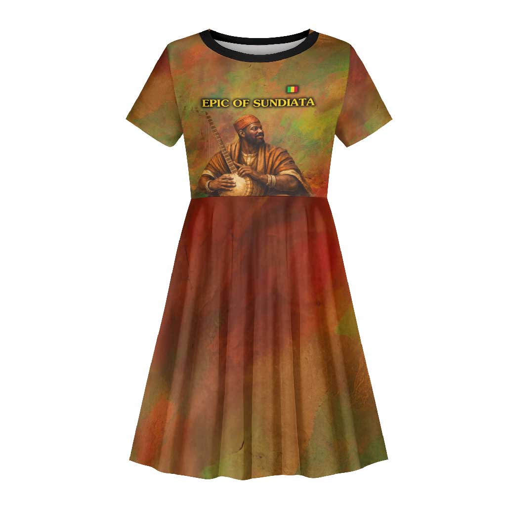 Sundiata Keita Kid Short Sleeve Dress Griot Storytelling Scene, Epic of Sundiata Text and Heritage-Inspired Earth Tone - African Pride