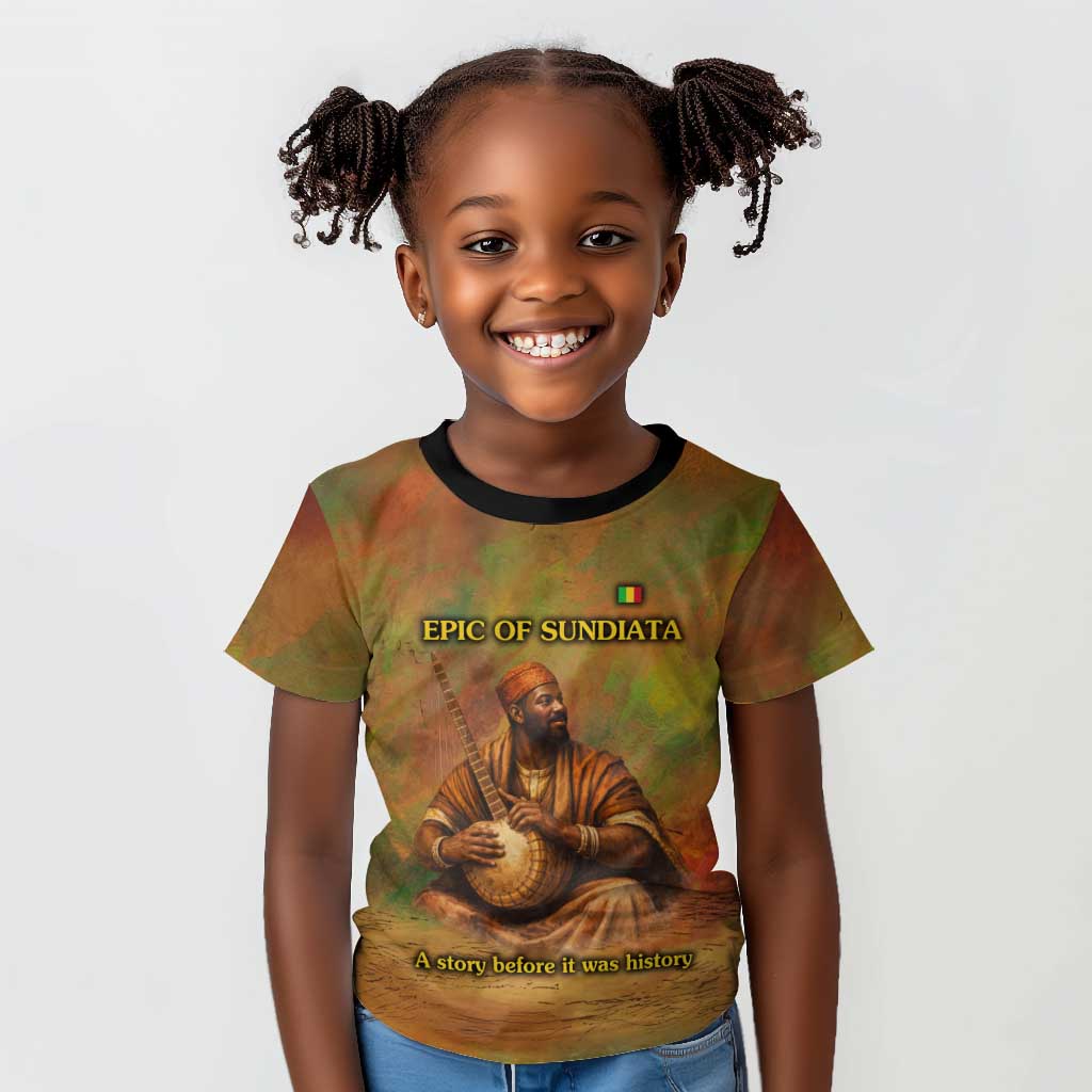 Sundiata Keita Kid T shirt Griot Storytelling Scene, Epic of Sundiata Text and Heritage-Inspired Earth Tone - African Pride
