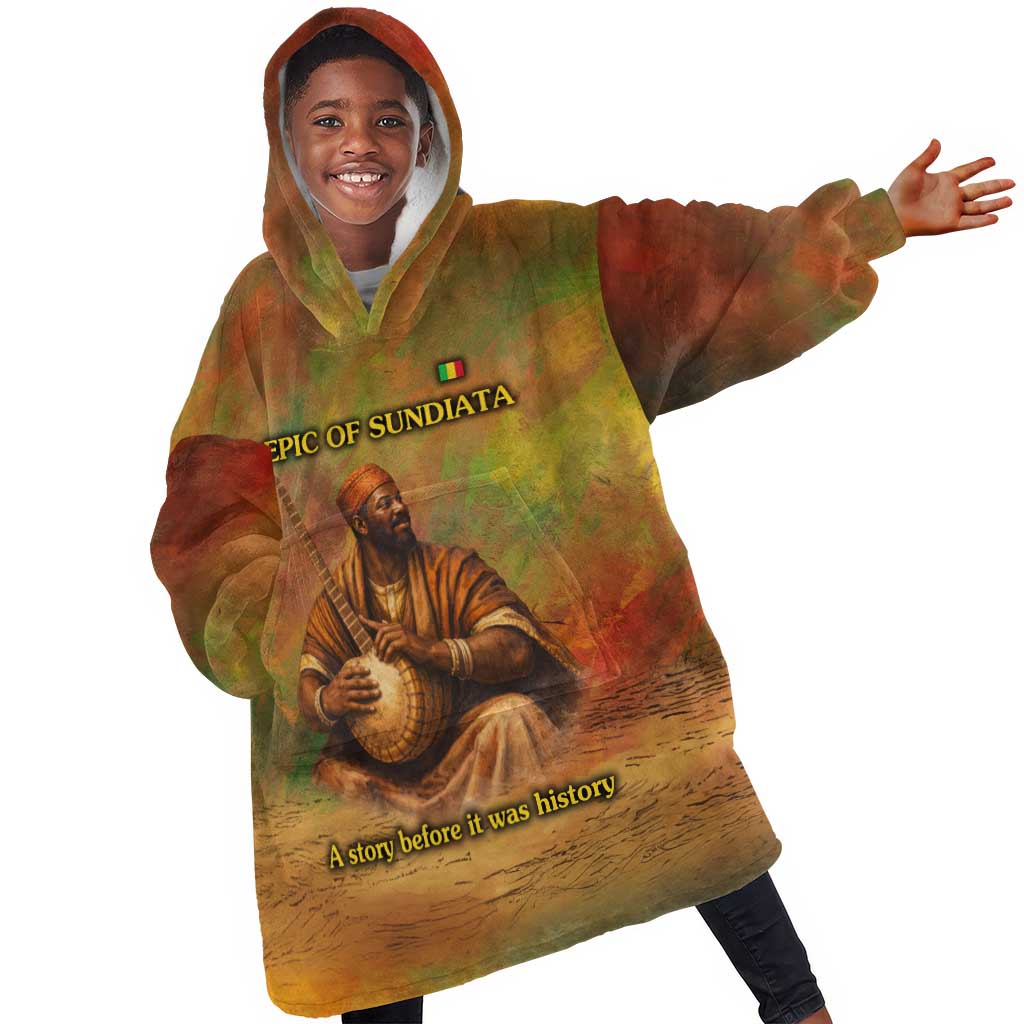 Sundiata Keita Kid Wearable Blanket Hoodie Griot Storytelling Scene, Epic of Sundiata Text and Heritage-Inspired Earth Tone - African Pride