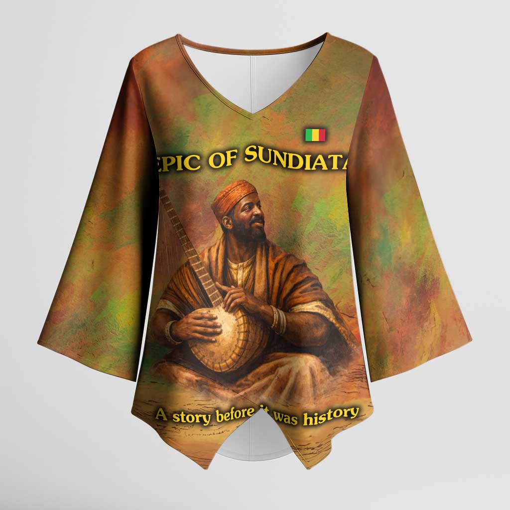 Sundiata Keita Kimono Sleeve Blouse Griot Storytelling Scene, Epic of Sundiata Text and Heritage-Inspired Earth Tone - African Pride