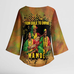 Sundiata Keita Kimono Sleeve Blouse Griot Storytelling Scene, Epic of Sundiata Text and Heritage-Inspired Earth Tone - African Pride
