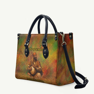 Sundiata Keita Leather Bag Griot Storytelling Scene, Epic of Sundiata Text and Heritage-Inspired Earth Tone - African Pride