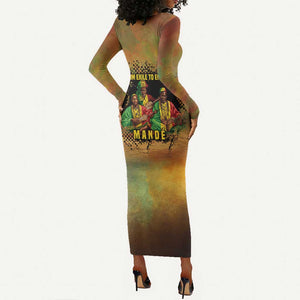 Sundiata Keita Long Sleeve Bodycon Dress Griot Storytelling Scene, Epic of Sundiata Text and Heritage-Inspired Earth Tone - African Pride