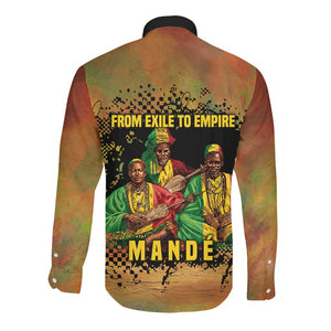 Sundiata Keita Long Sleeve Button Shirt Griot Storytelling Scene, Epic of Sundiata Text and Heritage-Inspired Earth Tone - African Pride