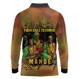 Sundiata Keita Long Sleeve Polo Shirt Griot Storytelling Scene, Epic of Sundiata Text and Heritage-Inspired Earth Tone - African Pride