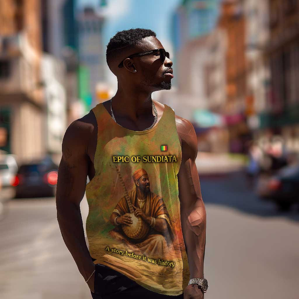 Sundiata Keita Men Tank Top Griot Storytelling Scene, Epic of Sundiata Text and Heritage-Inspired Earth Tone - African Pride