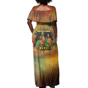 Sundiata Keita Off Shoulder Maxi Dress Griot Storytelling Scene, Epic of Sundiata Text and Heritage-Inspired Earth Tone - African Pride