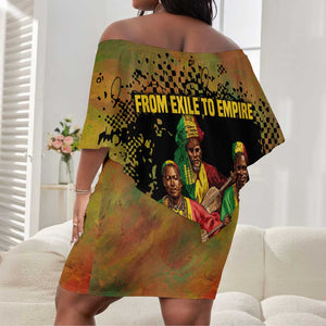 Sundiata Keita Off Shoulder Short Dress Griot Storytelling Scene, Epic of Sundiata Text and Heritage-Inspired Earth Tone - African Pride