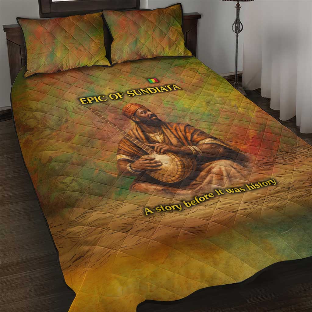 Sundiata Keita Quilt Bed Set Griot Storytelling Scene, Epic of Sundiata Text and Heritage-Inspired Earth Tone - African Pride