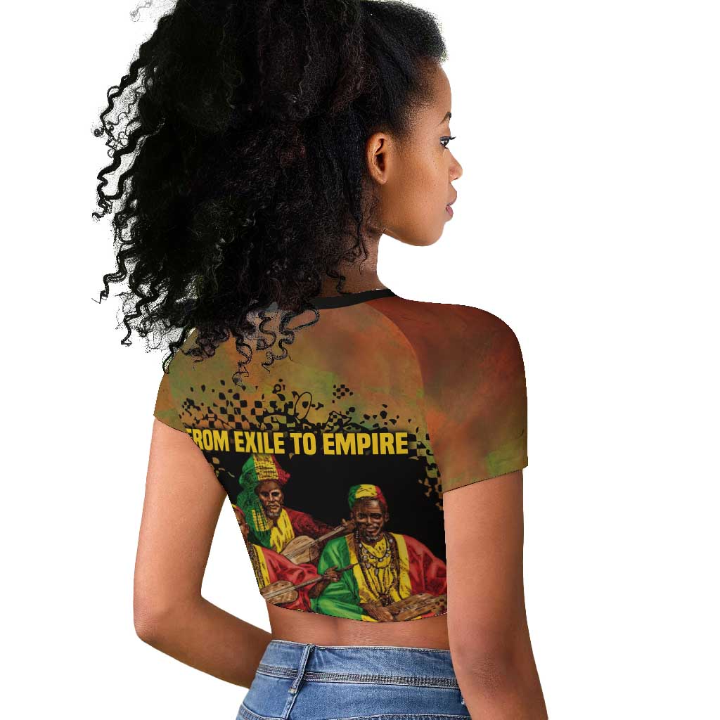 Sundiata Keita Raglan Cropped T shirt Griot Storytelling Scene, Epic of Sundiata Text and Heritage-Inspired Earth Tone - African Pride