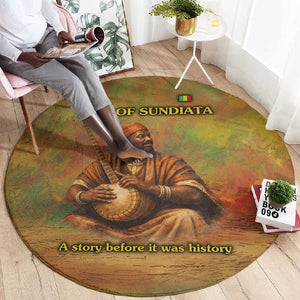 Sundiata Keita Round Carpet Griot Storytelling Scene, Epic of Sundiata Text and Heritage-Inspired Earth Tone - African Pride