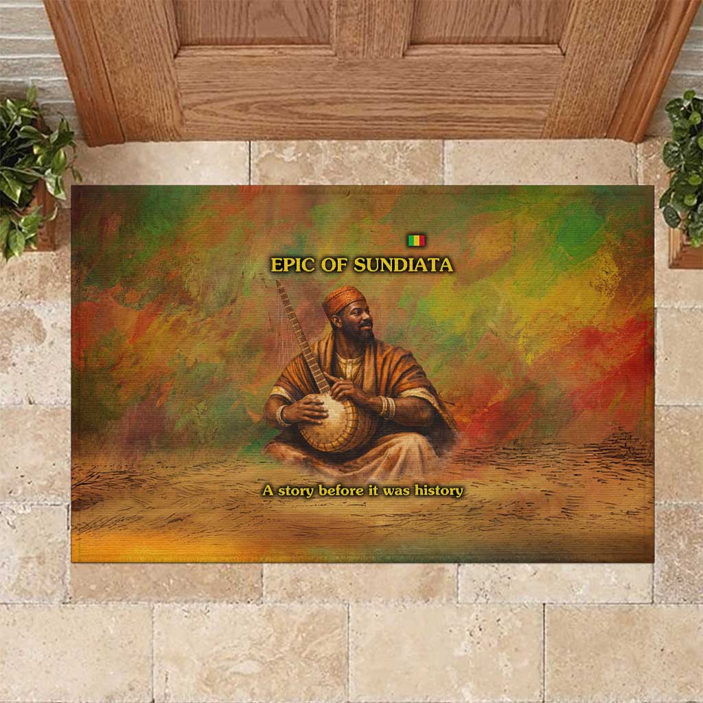 Sundiata Keita Rubber Doormat Griot Storytelling Scene, Epic of Sundiata Text and Heritage-Inspired Earth Tone - African Pride